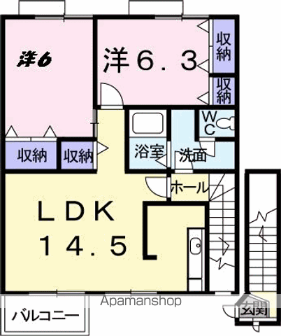 サンシティー国府B(2LDK/2階)の間取り写真