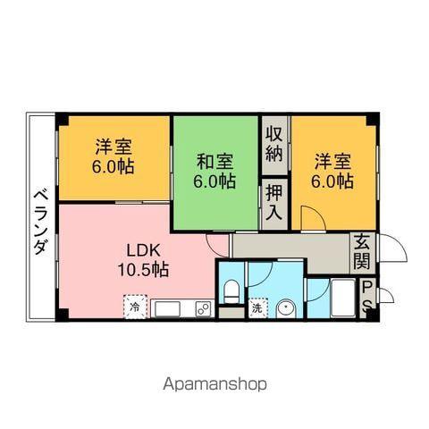 グリーンヒル巽ヶ丘B棟(3LDK/2階)の間取り写真