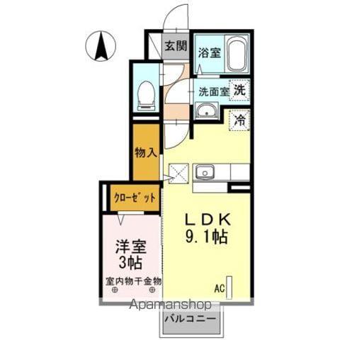 ピアミモザ B(1LDK/1階)の間取り写真