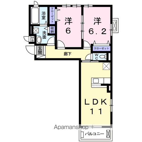 ゼクシー 桜ケ丘A棟(2LDK/2階)の間取り写真