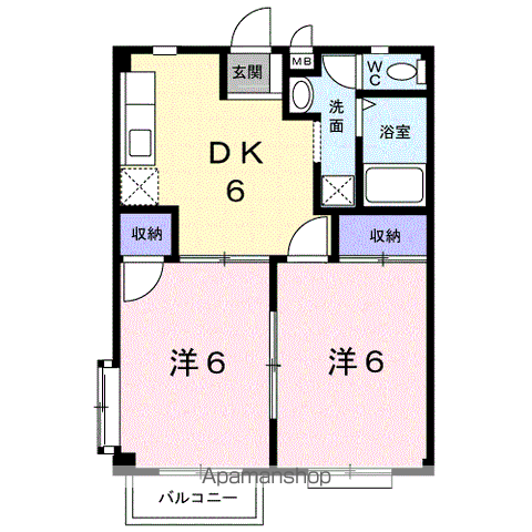 ハイツ山下(2DK/2階)の間取り写真