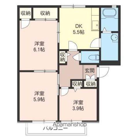 サンフィールH棟(3K/2階)の間取り写真