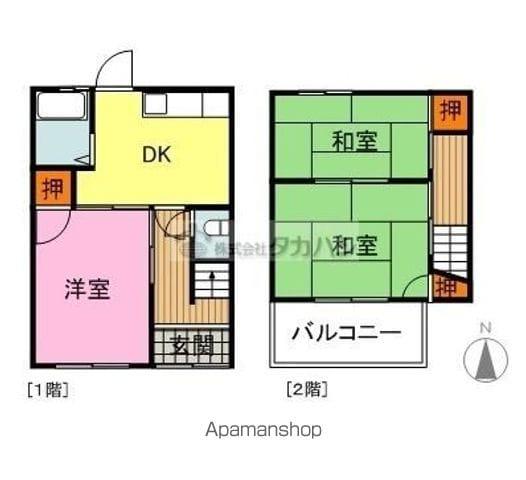 山陽本線 東尾道駅 徒歩37分 2階建 築52年(3DK)の間取り写真