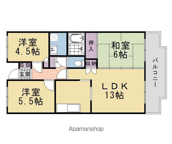 エストマノワール土田(3LDK/4階)の間取り写真