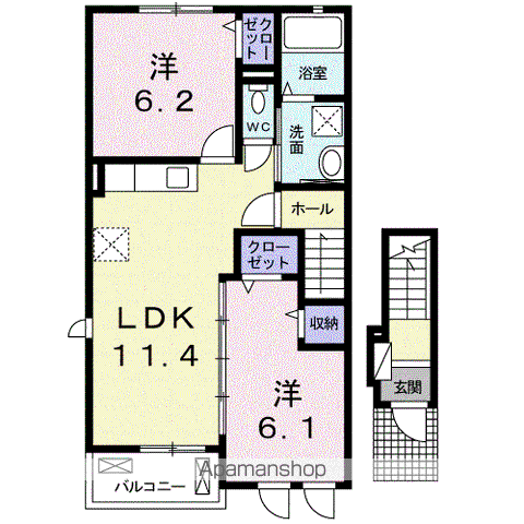 ウエストヴィレッジⅡ(2LDK/2階)の間取り写真