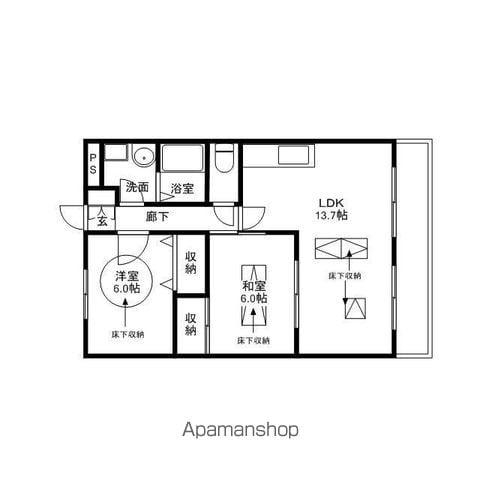 グランディスパイン(2LDK/4階)の間取り写真