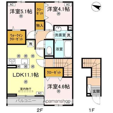 ラ・フルールII(3LDK/2階)の間取り写真