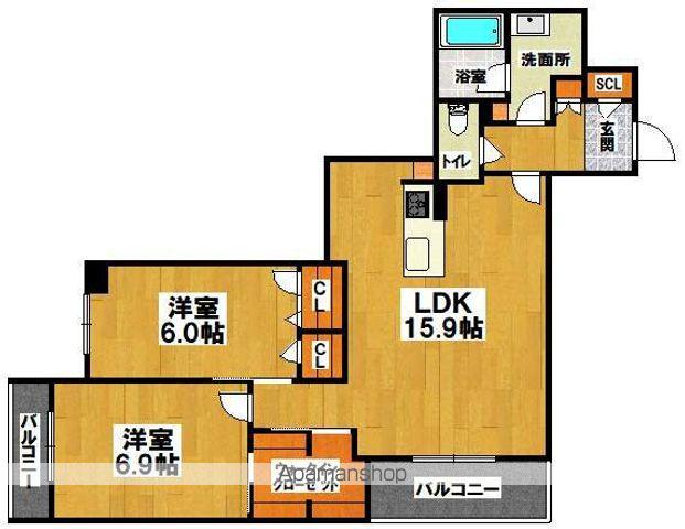 ヘルト シュタイン堺東(2LDK/2階)の間取り写真