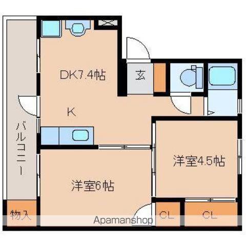 ムーンアフロヒル(2DK/4階)の間取り写真