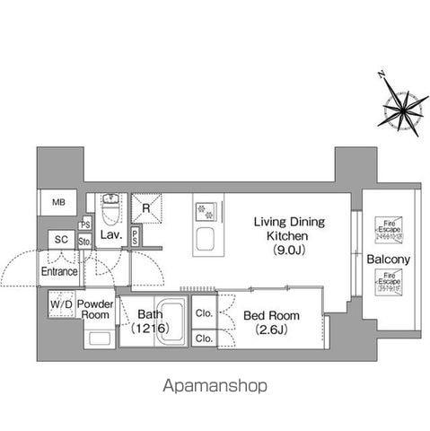 バウスフラッツ蔵前(1LDK/2階)の間取り写真