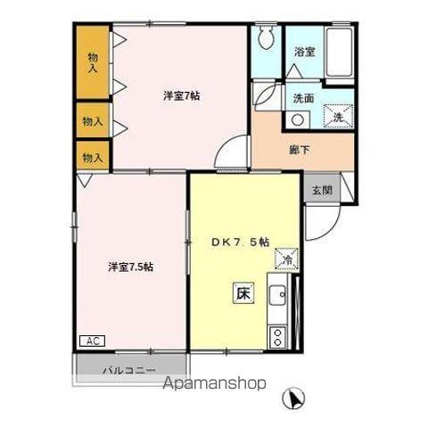 フォンティーヌ白銀 B(2DK/1階)の間取り写真