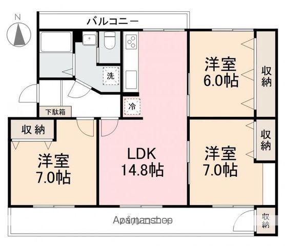 こぐまマンション屋島ⅢB(3LDK/1階)の間取り写真