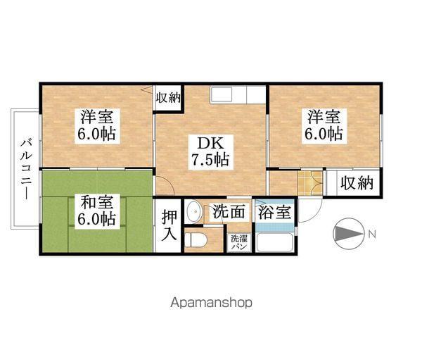 ハイツドゥエル(3DK/2階)の間取り写真