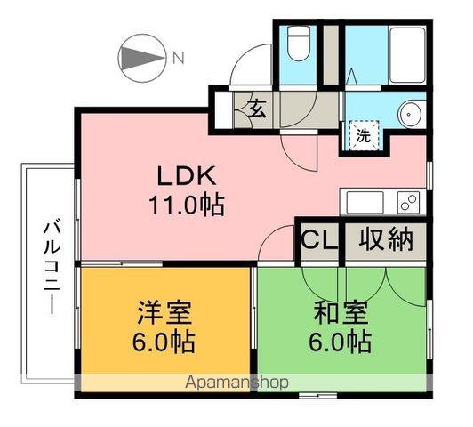 KSハウス 北棟(2LDK/2階)の間取り写真