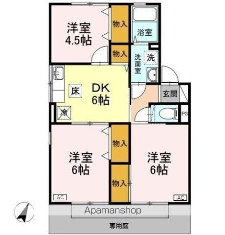 クレセント女池B棟(3DK/1階)の間取り写真