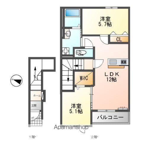 グランレーヴ弥生(2LDK/2階)の間取り写真