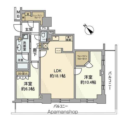 プラウドタワー稲毛(2LDK/22階)の間取り写真