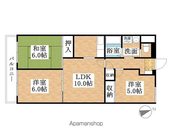 庄内公園朝日マンション(3LDK/1階)の間取り写真