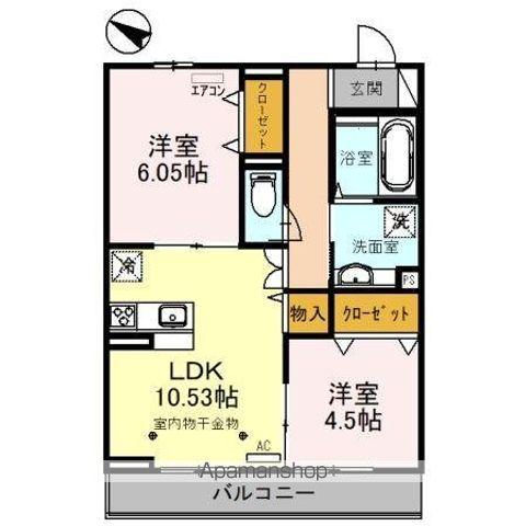 ノーブル浦和美園(2LDK/2階)の間取り写真