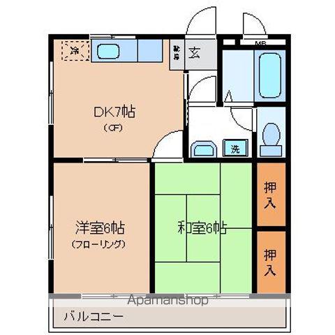 ルーチェ三ッ藤(2DK/1階)の間取り写真