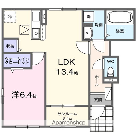 サンハイム稲成Ⅰ(1LDK/1階)の間取り写真