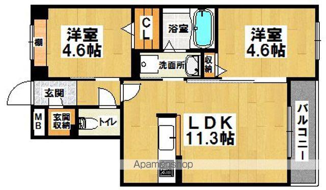 グランドシャーメゾン北花田N棟S棟(2LDK/2階)の間取り写真