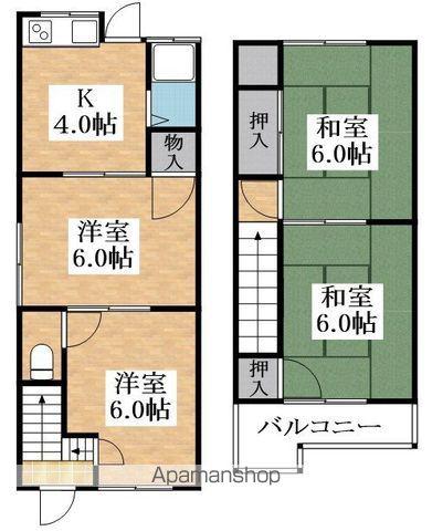 大阪府松原市 2階建 築54年(4K)の間取り写真
