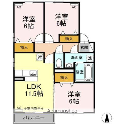 リビングタウン南仙北B(3LDK/2階)の間取り写真