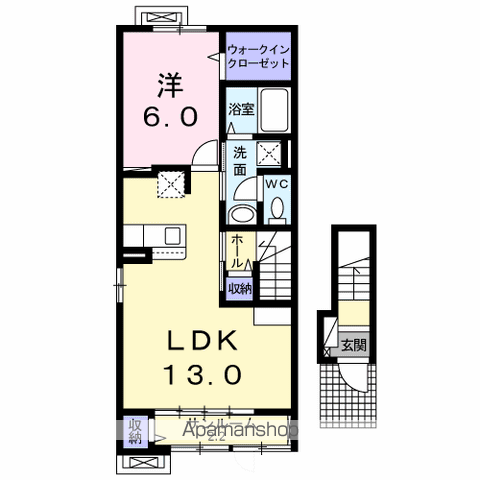 フォンテーヌⅢ C(1LDK/2階)の間取り写真