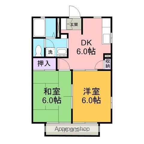 ディアス福岡(2DK/2階)の間取り写真
