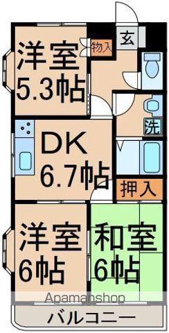 リヴェール立川(3DK/2階)の間取り写真