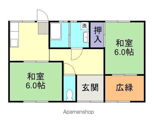 鹿児島本線 羽犬塚駅 徒歩16分 1階建 築38年(2DK)の間取り写真