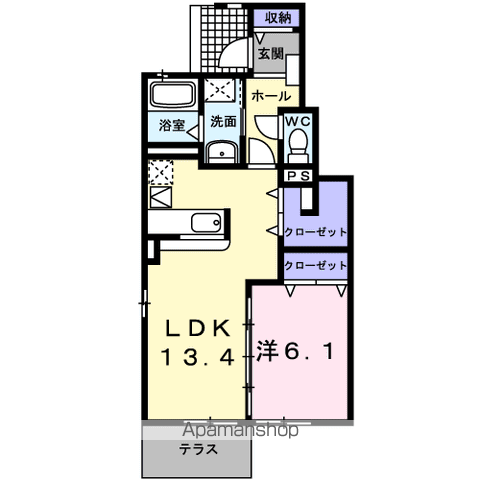 グランドフィールドⅡC(1LDK/1階)の間取り写真
