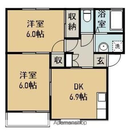 ファミリーハイツ B棟(2DK/1階)の間取り写真