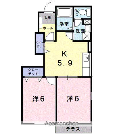 サニー・パラッツオB(2K/1階)の間取り写真