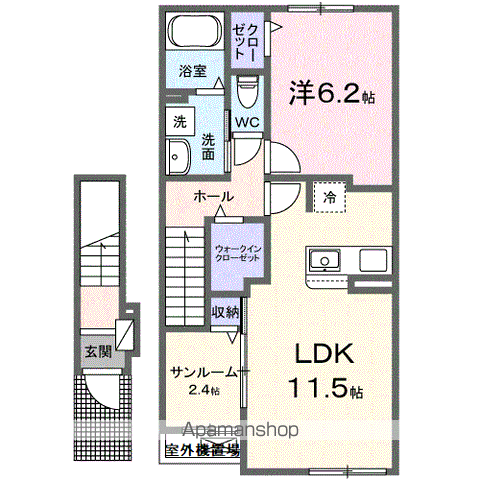 サニーフィールドⅢ(1LDK/2階)の間取り写真