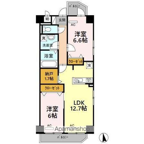 ハピネス車道(2LDK/7階)の間取り写真
