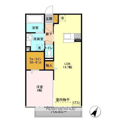 グランドゥール二の宮(1LDK/2階)の間取り写真