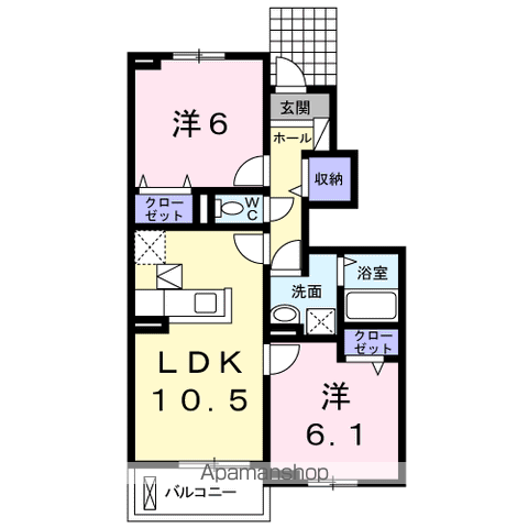 レスペランス2(2LDK/1階)の間取り写真