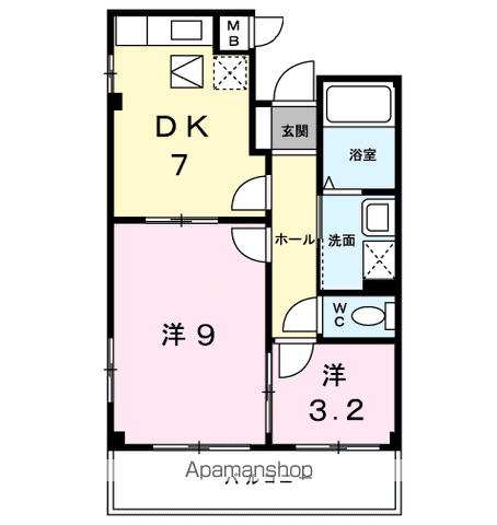 メゾンピュア(2DK/1階)の間取り写真