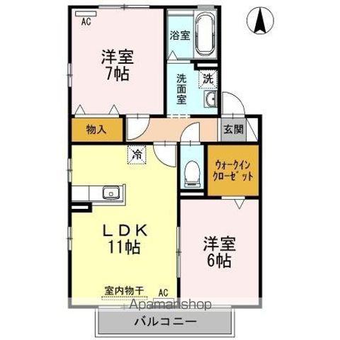 ハイブリッジ D棟(2LDK/2階)の間取り写真