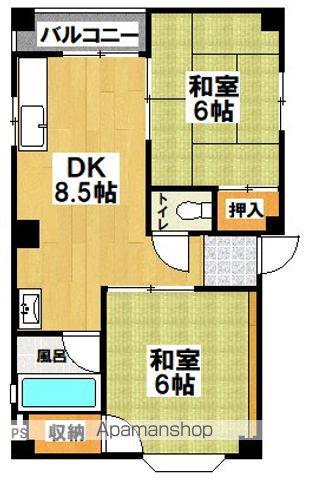 コーポ加藤(2DK/2階)の間取り写真