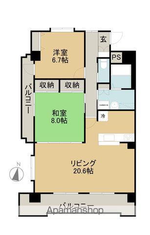 ハイヒルズクマノ(2LDK/4階)の間取り写真