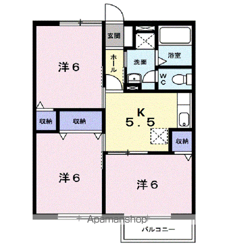 ジョイフルにしむらA(3K/2階)の間取り写真