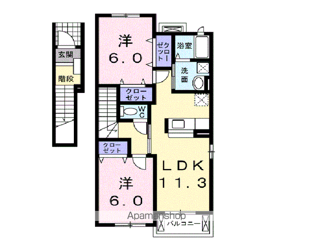 カレント アドヴァンス1(2LDK/2階)の間取り写真