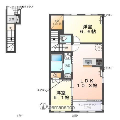 野田市七光台B棟アパート(2LDK/2階)の間取り写真