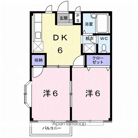 エルディム高木(2DK/1階)の間取り写真