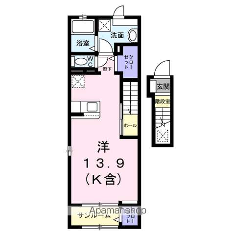 フェリスタ国立(ワンルーム/2階)の間取り写真