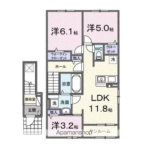 ヒカルサ金沢畝田東Ⅱ(2LDK/2階)の間取り写真