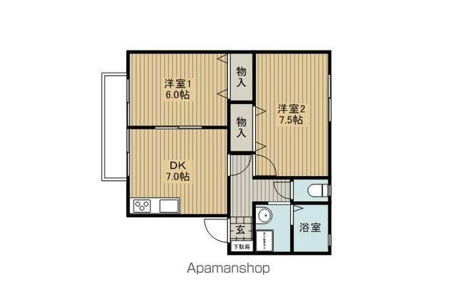 ラシュレ一ツ浜(2DK/2階)の間取り写真